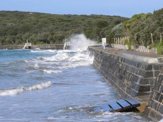 Storm surge 25.06.2014: Sea wall below the BH caravan Pk 1
